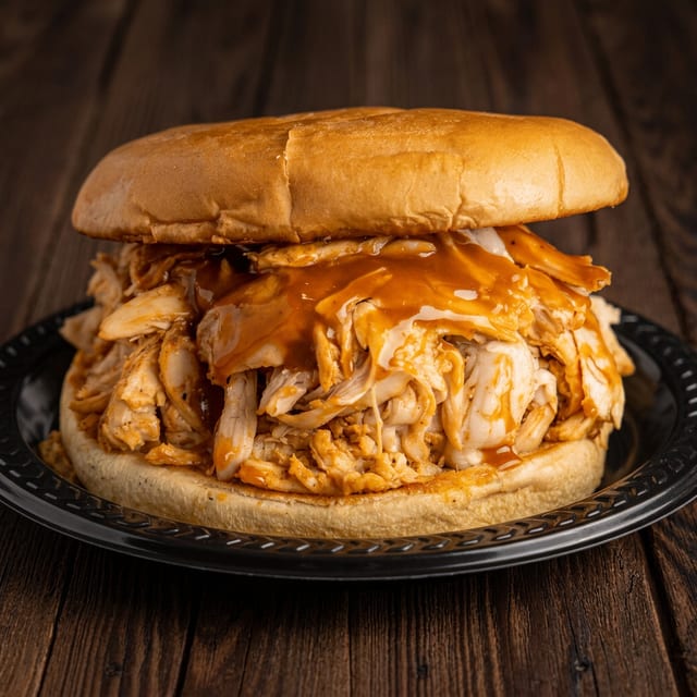 Smoked Pulled Chicken Sandwich.